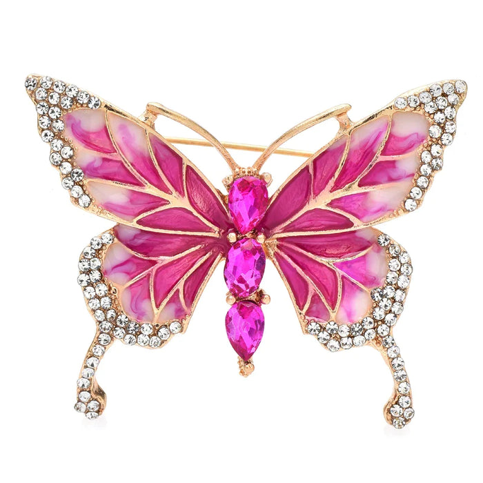 Enamel Butterfly Brooch 4 Colour Rhinestone Insect Pin