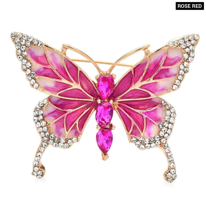 Enamel Butterfly Brooch 4 Colour Rhinestone Insect Pin