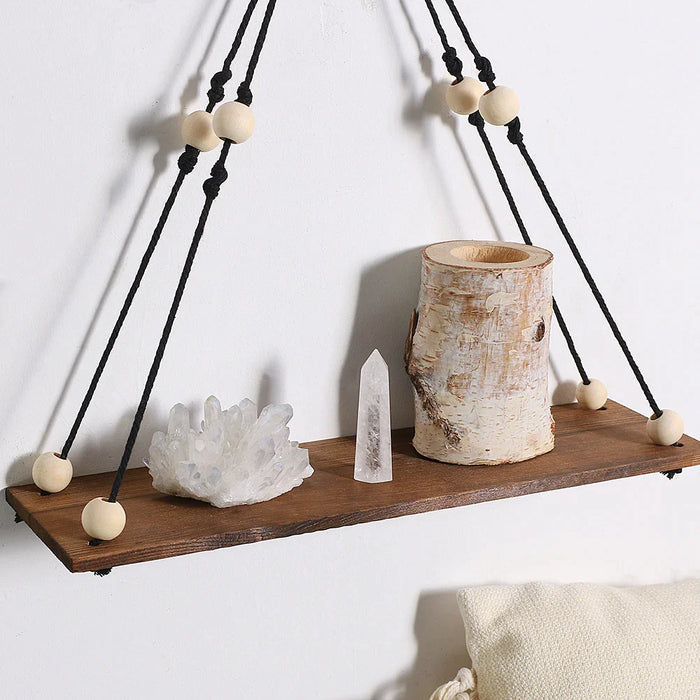 2 Piece Wood Bead Macrame Leaf Wall Shelf Set