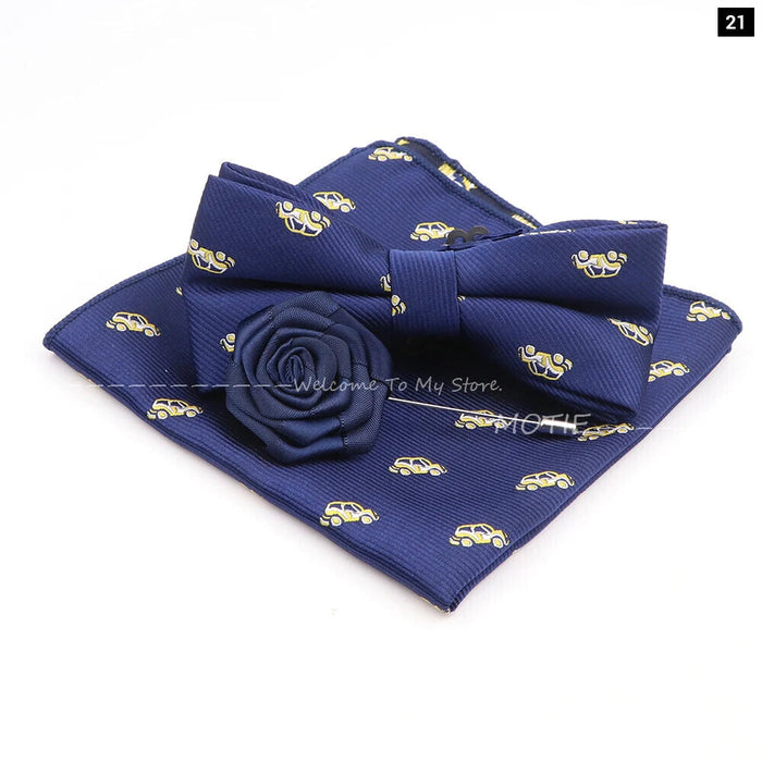 Cartoon Insect Bowtie Set Red Floral Brooches For Men