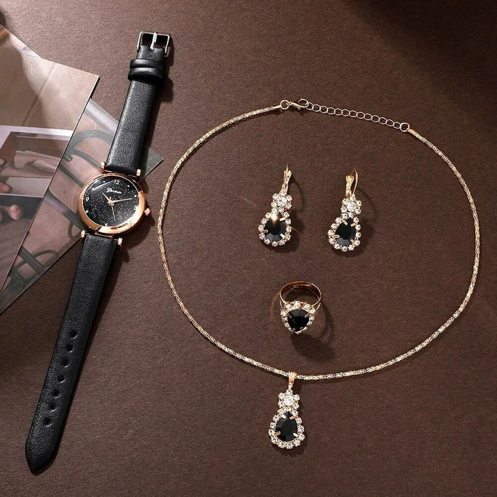 Womens Watches Set Luxury Rhinestone Women Fashion Elegant Wristwatch Quartz Watch For Ladies Clock