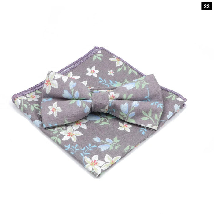 Floral Bow Tie And Handkerchief Set Mens Wedding Accessories