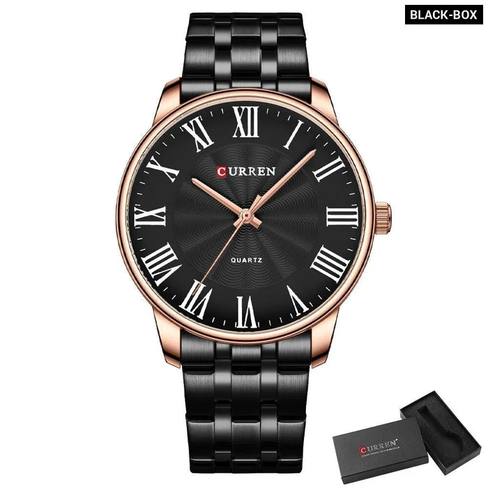 Business Stainless Steel Quartz Watch With Roman Numbers For Men