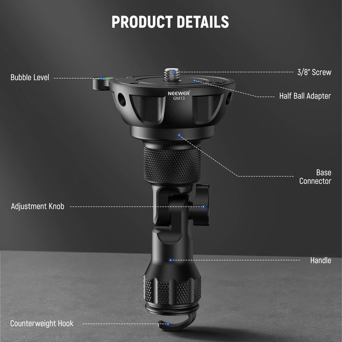 75Mm Half Bowl Base Leveling Adapter With 180° Foldable Handle Tripod/Fluid Head Aluminum Tripod Leveler