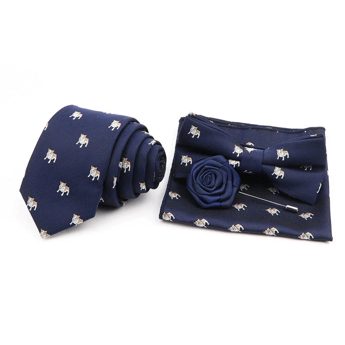 Cartoon Insect Tie Set Blue Bowtie Handkerchief Necktie For Men Business Party Casual Wear Gift