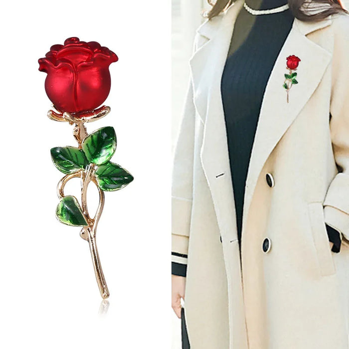 Romantic Rose Enamel Brooch Womens Korean Fashion Pin