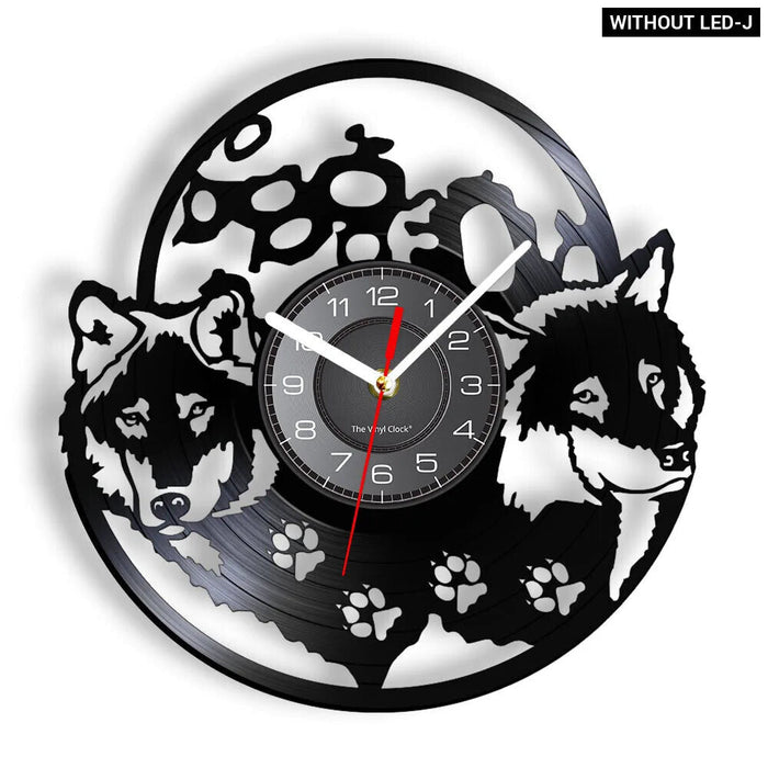 Wolf Howling Moon Vinyl Record Wall Clock