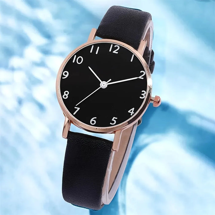 2Pcs Set Watch Women Fashion Casual Leather Belt Watches Simple Ladies Round Dial Quartz Wristwatches Dress Clock