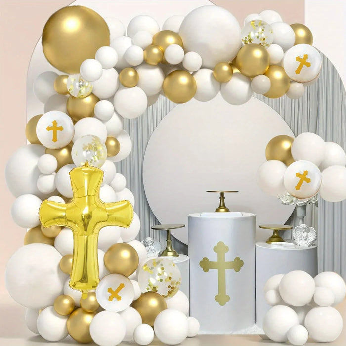 100Pcs White Gold First Communion Balloon Garland Arch Kit For First Communion Decoration God Bless Christening Party Decoration