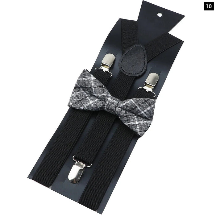 Cotton Plaid Bowtie Suspenders Set For Weddings