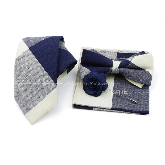 Classic Cotton Striped Necktie Set For Groom Business Or Wedding