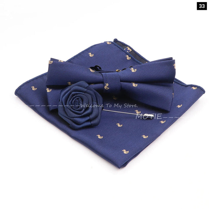 Cartoon Insect Bowtie Set Red Floral Brooches For Men