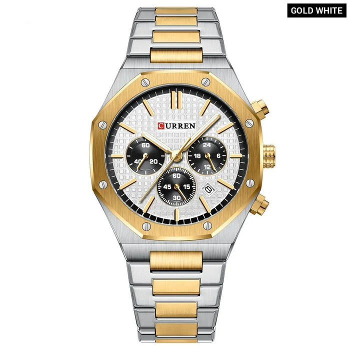 Fashion Casual Stainless Steel Band Quartz Wristwatches With Chronograph Waterproof Men's Watches