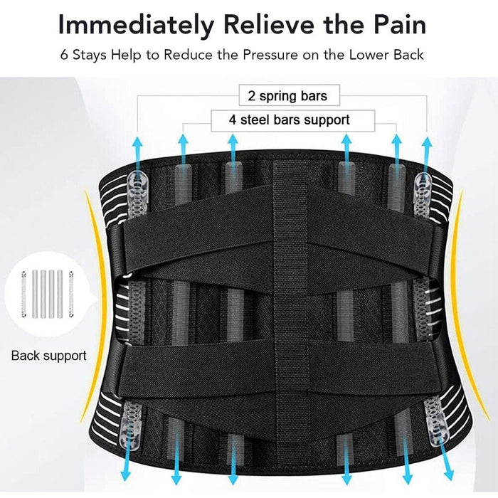 Breathable Lumbar Back Waist Support Belt With 6 Stays for Heavy Lifting Lower Back Pain Relief