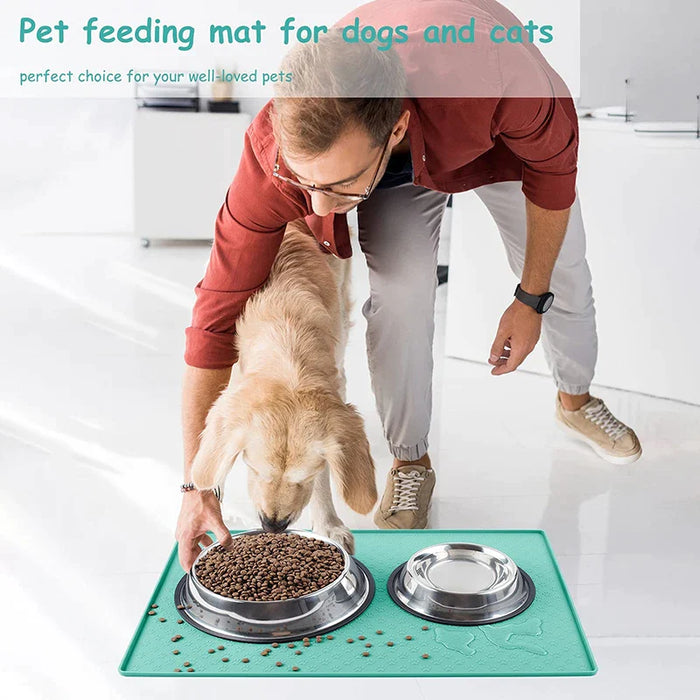 Silicone Pet Food Mat Non Slip Waterproof Raised Edges No Spill Bowl Tray