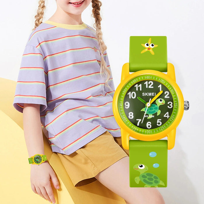 Kids Lovely Cartoon TPU Band Band Analog Display Quartz 5ATM 50M Water Resistant Wristwatch