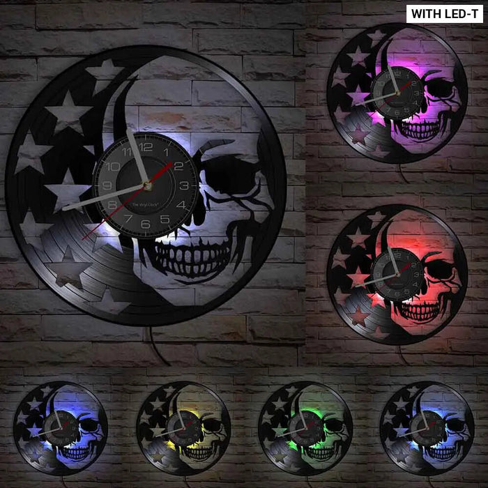 Skull Head Vinyl Record Wall Clock