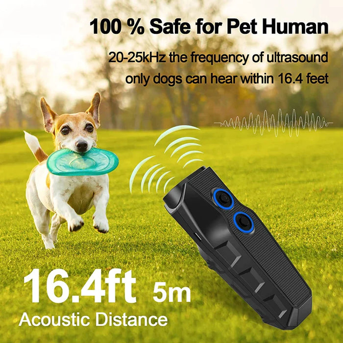 Ultrasonic Dog Repeller Anti Barking Device With Led Flashlight And Dual Sensor Safe Pet Trainer 5M