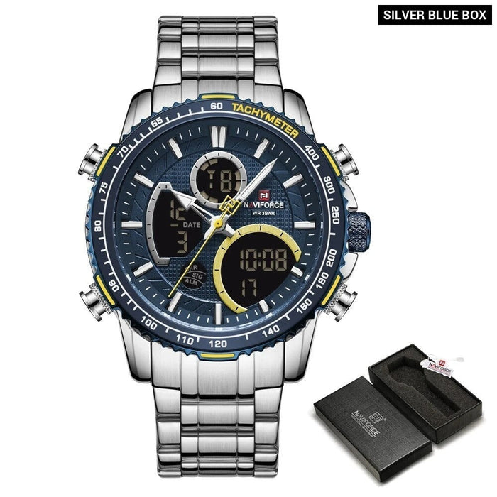 Men's Stainless Steel Band AnalogWeek Calendar Display Quartz & Dual Display 3ATM 30M Water Resistant Wristwatch