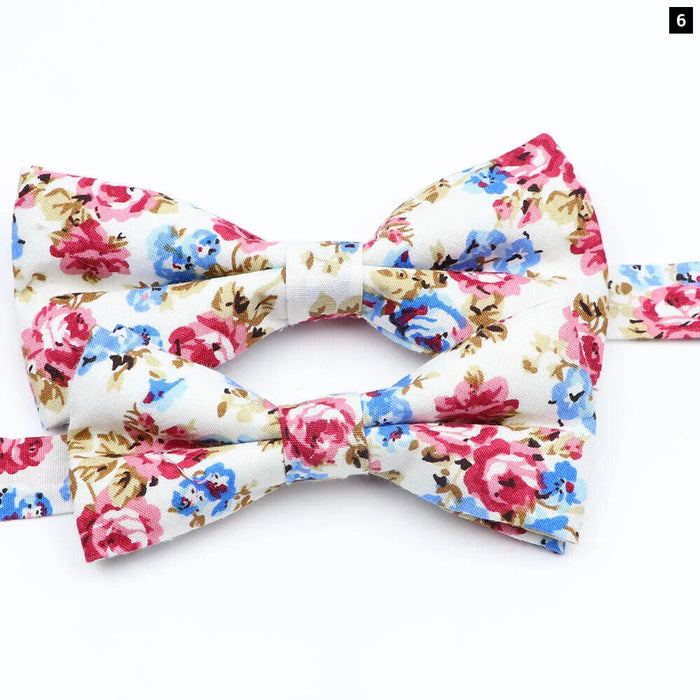 Colourful Floral Bow Ties Fashionable Cotton For Weddings And Parties