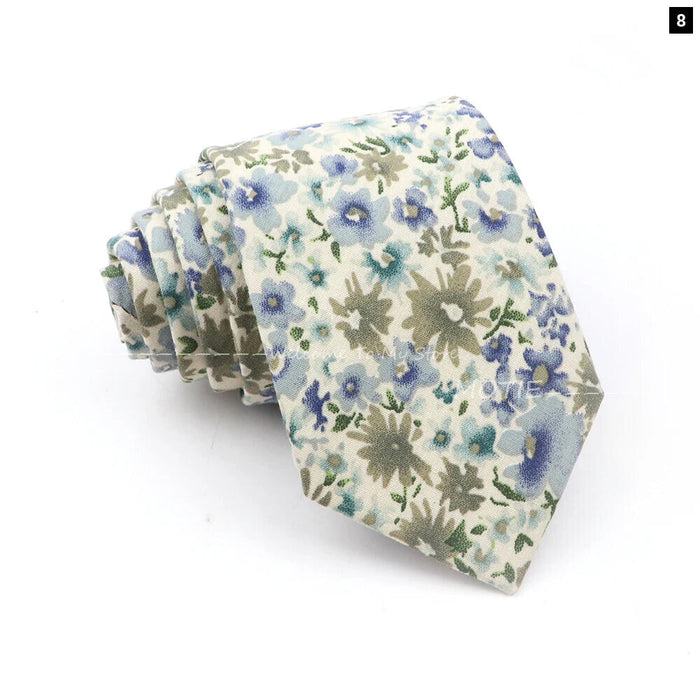 Blue Floral Cotton Ties For Weddings Business And Daily Wear