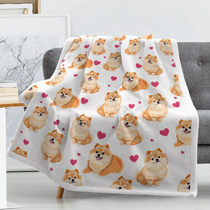 Soft Pomeranian Dog Throw Blanket Cartoon Print For Couch Or Bed