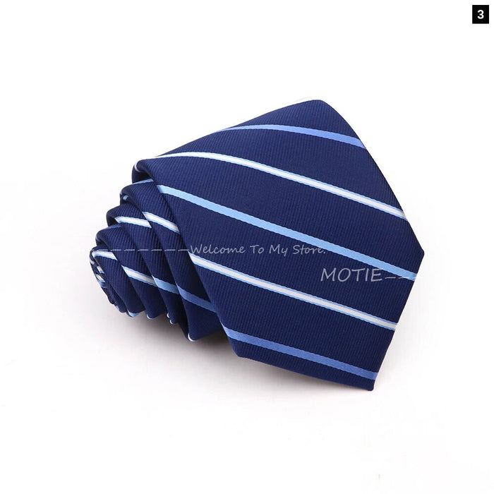 Blue Striped Polyester Tie For Business Weddings And Daily Wear