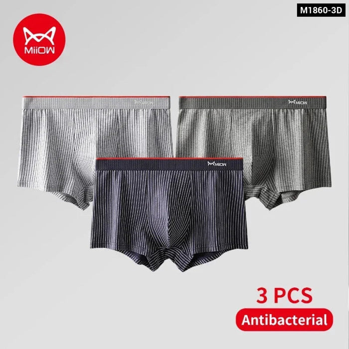 3 Piece Cotton Silk Antibacterial Mens Boxer Set