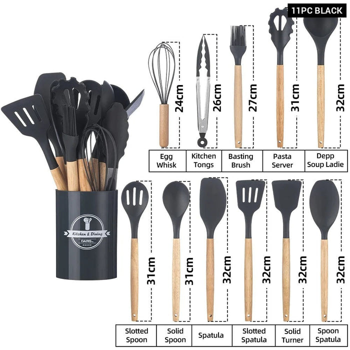 11Pcs Lightweight Silicone Non-Stick Heat Resistant Kitchenware Cooking Tool With Storage Box