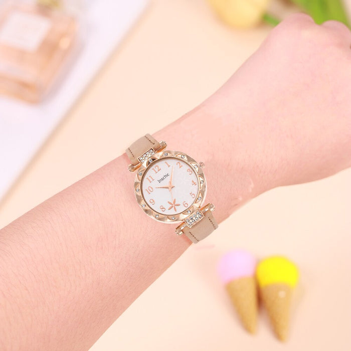 5Pcs Set Fashion Women Business Watches Simple Ladies Dress Leather Quartz Watch Womens Bracelet Wristwatch