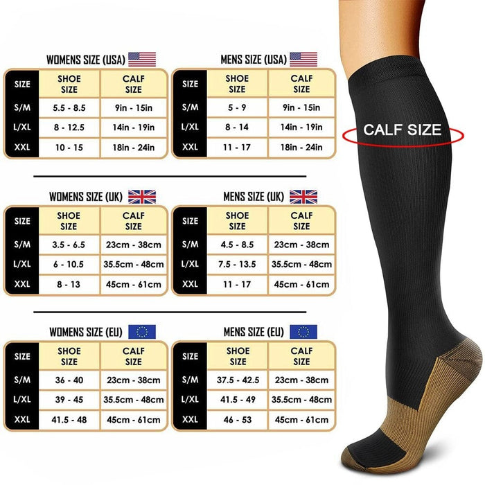 1Pair Copper Calf Compression Socks for Sports Cycling Running Camping