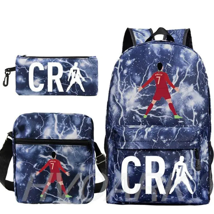 Unisex 3Pcs Football Cr7 3D Print Kids School Bag