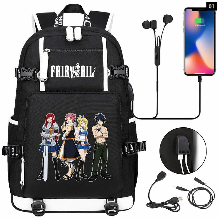 Fairy Tail Anime Usb School Bag For Teens Large Capacity Laptop Backpack For Boys And Girls