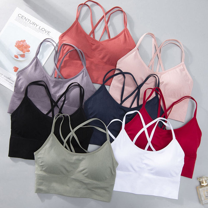 Women Strappy Cross Back Padded Sports Bra For Yoga Workout