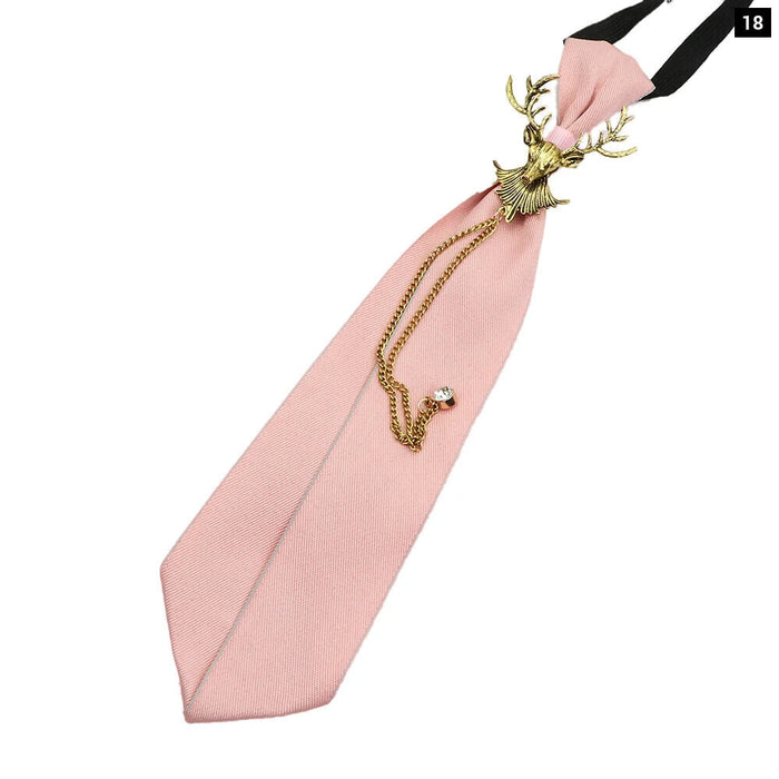 2 Pcs Pink Sage Green Ribbon Brooch Tie Set For Men Women And School Uniforms