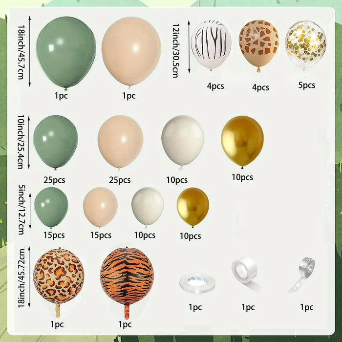 140Pcs Leopard Print And Tiger Print Giraffe Balloon Set Jungle-Themed Birthday Outdoor Picnic Wedding Anniversary Decoration