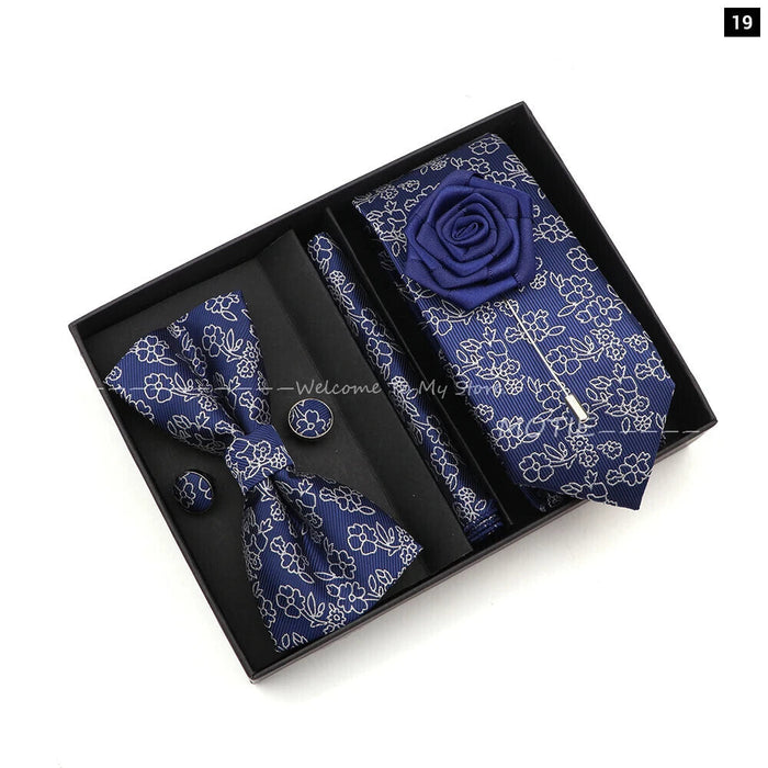 Floral Tie Set Novelty Design With Box For Parties And Business