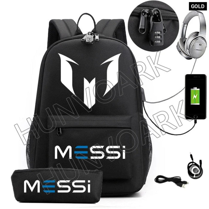 Unisex Messi Casual Computer 15.6 Inch Laptop Light Anti Theft School Bag 2Pcs