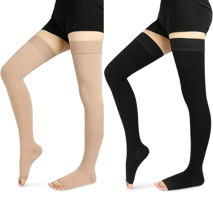 1 Pair Open Toe Thigh High Socks For Varicose Vein Swollen Legs Travel