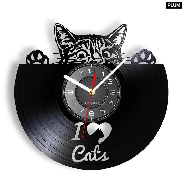 Whimsical Cat Vinyl Record Wall Clock