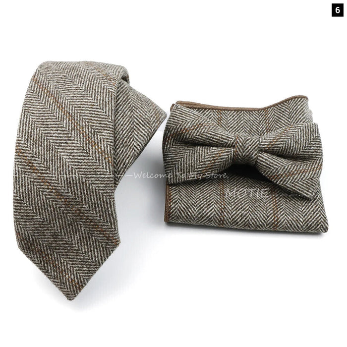 Mens Plaid Wool Tie Set For Business Weddings And Gifts