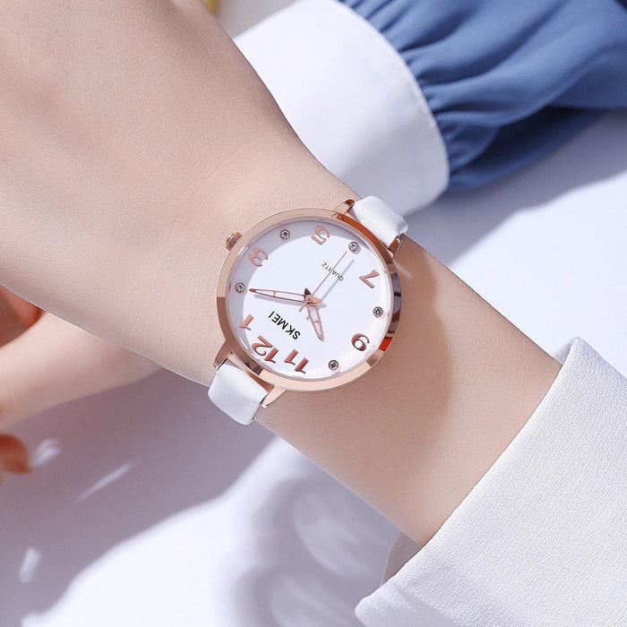 Women's PU Band Leather Casual Analog Display Quartz 3ATM 30M Water Resistant Wristwatch