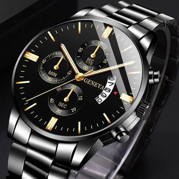 Stainless Steel Mens Luxury Watch With Calendar Business Quartz Wristwatch For Men