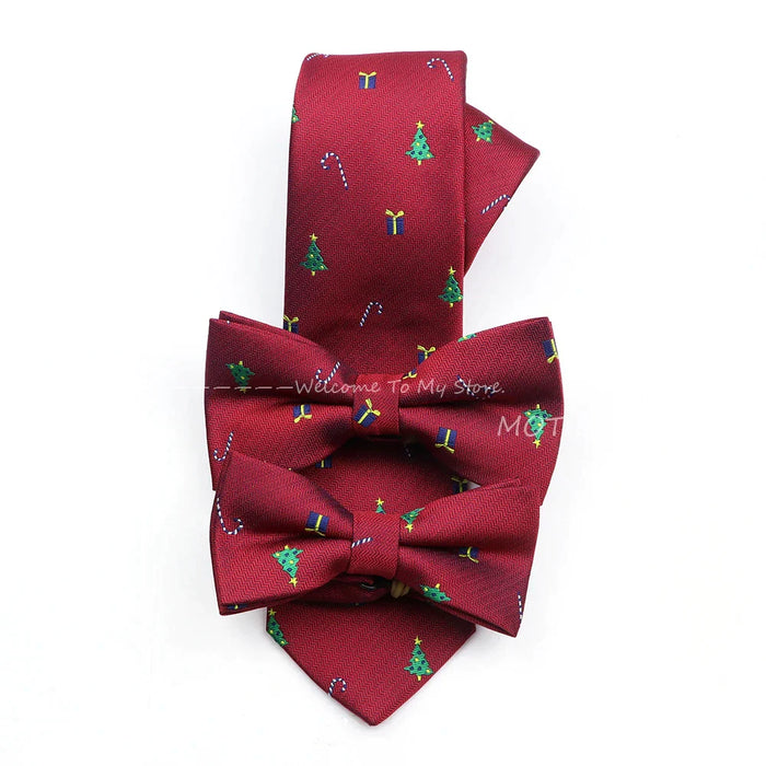 Christmas Tie Set Red Snowflake Pattern Parent-Child Polyester Gift Accessory