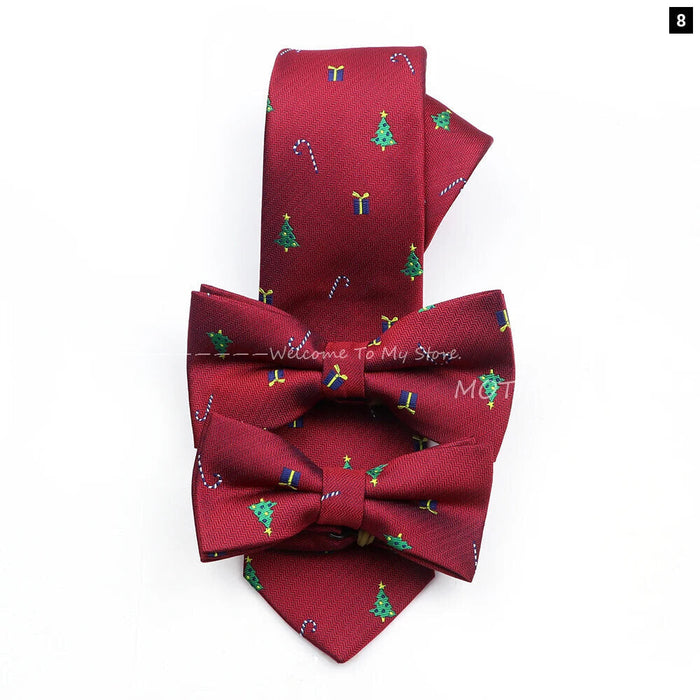 Christmas Tie Set Red Snowflake Pattern Parent-Child Polyester Gift Accessory