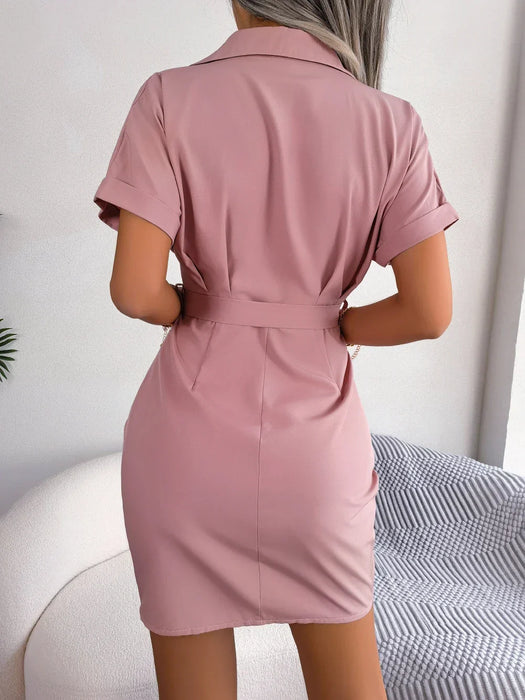 Summer Short Sleeve Pleated Pencil Dress for Women