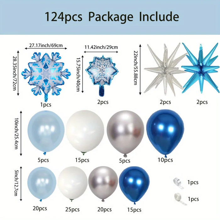 124Pcs Snow And Ice Themed Balloon Garlandset Large Snow Foil Balloon Birthday Anniversary Mitzvah Ball And Seasonal Decorations