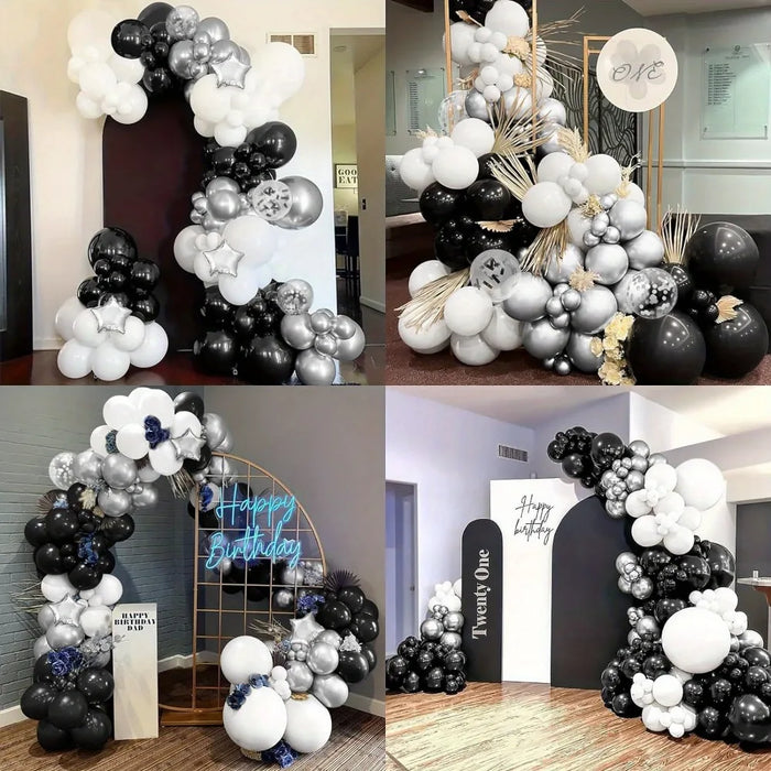 131Pcs Black Silver White Balloon Set Used For Birthday Engagement Anniversary Graduation Ceremony Single Party Decoratio