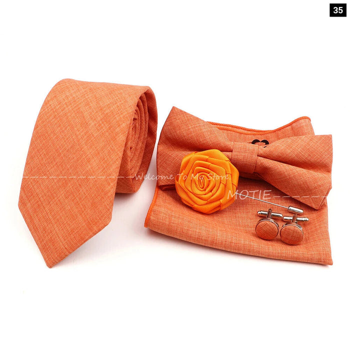 27 Colour Tie Set Classic Cotton Pocket Square Cufflink And Bowtie For Mens Wedding Party Accessories