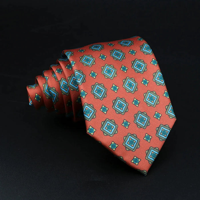 Mens Silk Tie 7.5Cm Blue Paisley Floral For Weddings And Work